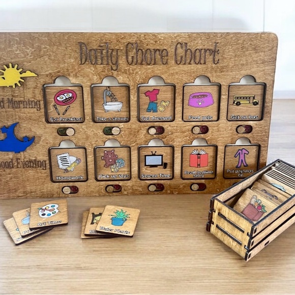Adorable, Educational, & Fun Daily Chore Chart!  Wooden**Personalization Aval - Picture 3 of 6